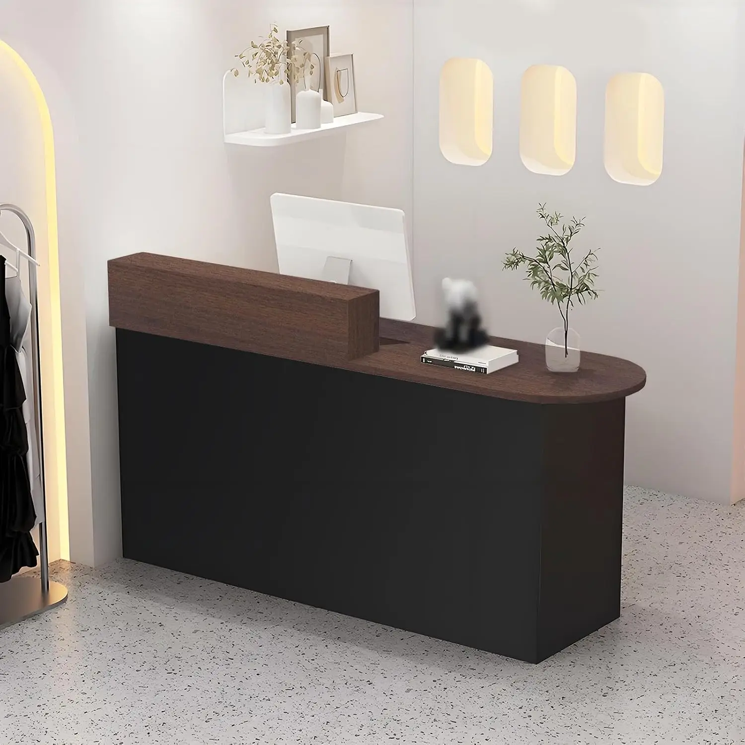 Reception Desk, Modern Front Desk with Lockable Drawer & Cabinet, Retail Counter Checkout Table, Computer Workstation for Lobby,