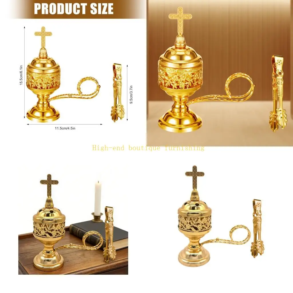 

L9NB Металлические горелки для благовоний, держатель для бахура с крышкой в ​​виде крестов для ароматерапии, домашние и