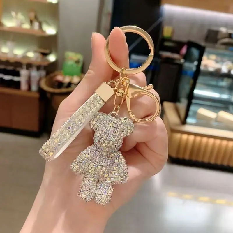 Creative Internet Celebrity Diamond-Encrusted Bear Keychain, Cute and Exquisite Full-Diamond Bear Car Key Bag Pendant