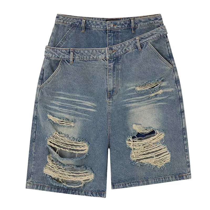 

Vintage Hip Hop Streetwear Patchwork Jeans Shorts Harakuju Loose Ripped Denim Shorts For Male