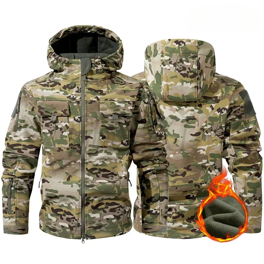 

Outdoor FleeceLined Softshell Jacket Men's Windproof Waterproof Tactical Coat Men Military Combat Jacket Hooded Pilot Jackets