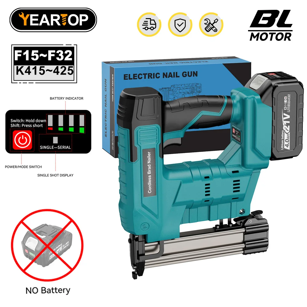 

F15~32/K415~425 Brushless Electric Nail Stapler Gun 2 Gears Cordless Nailing Nailer Battery Power Tool For Makita 18V Battery