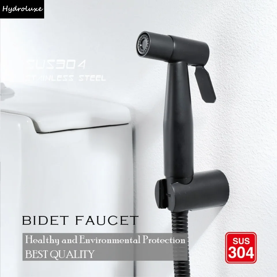 Grifo de inodoro negro de agua fría, rociador de bidé de mano de acero inoxidable para baño