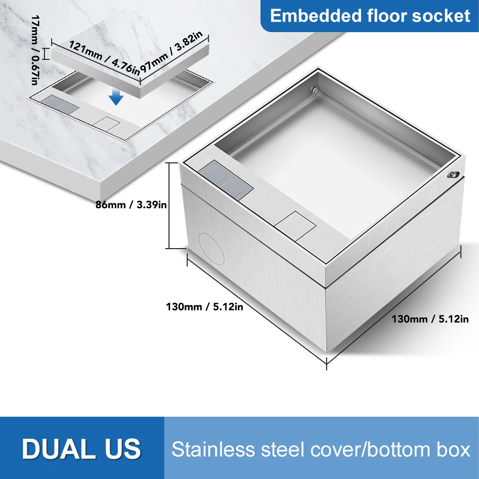 Recessed Floor Socket Waterproof Power Outlet 2 Prong USB Type C Ports Flame Retardant PC Shell for Shopping Mall Public Area