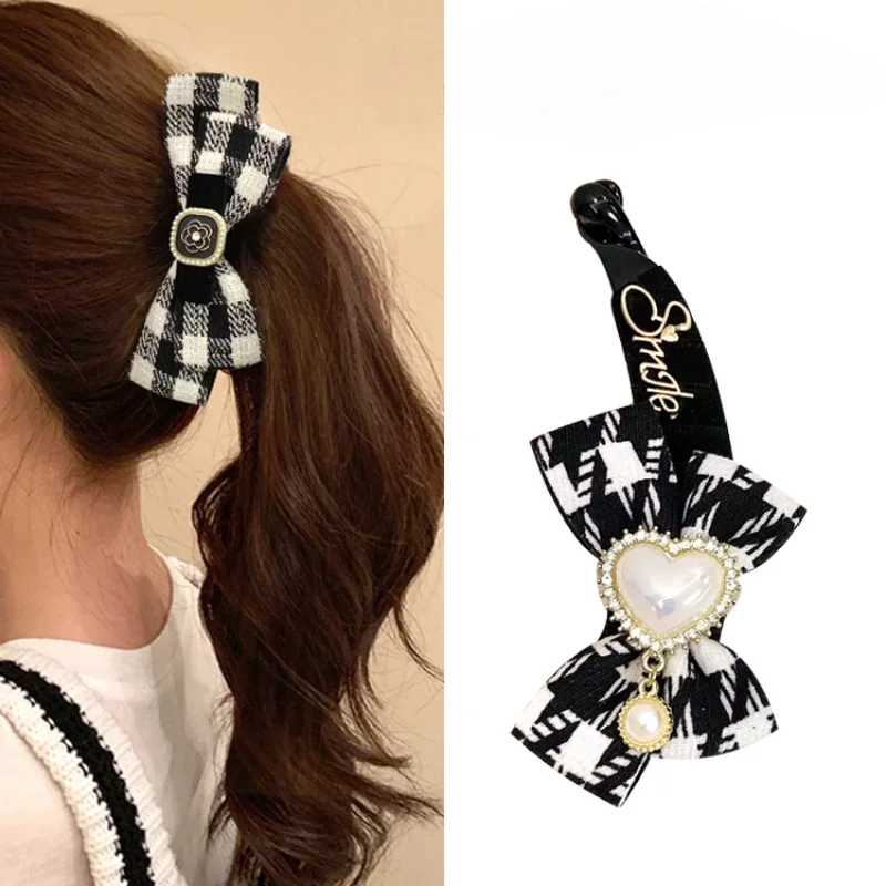 Korean Floral Bows Hair Clips for Women Accessories Fabric Plaid Houndstooth Banana Clip Headwear Barette Cheveux Femme