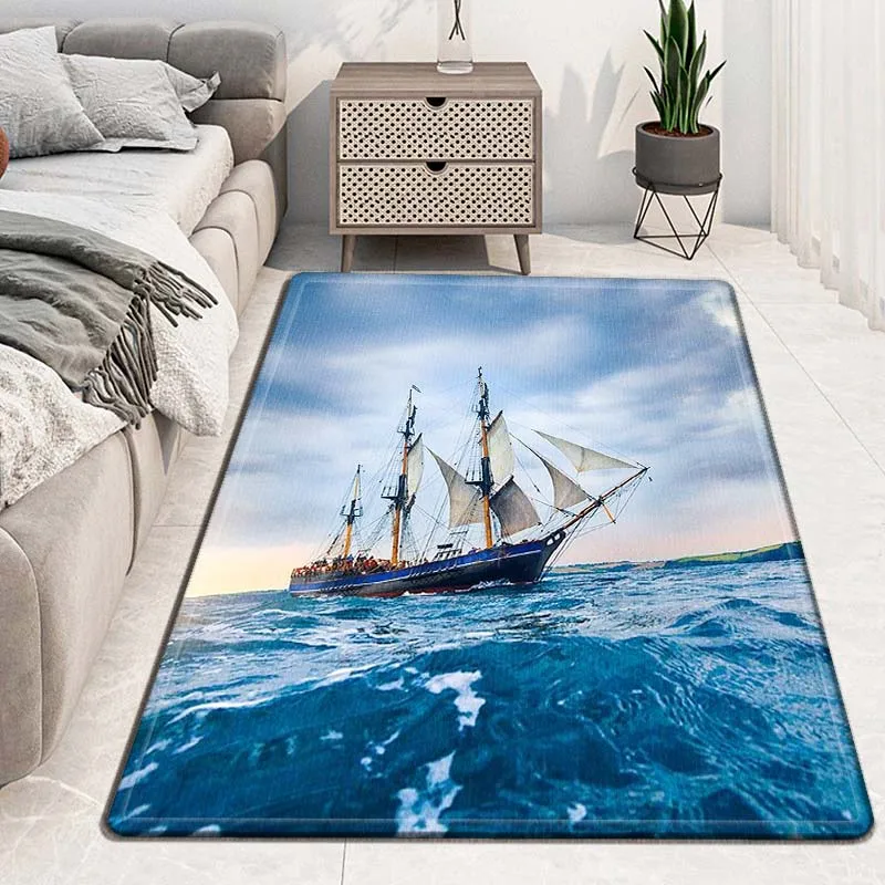 Polyester Non-slip Doormat, Ship, Sailboat, Cruise Sea, Bath, Rug, Carpet, Footpad, Bedroom, Washable, Kitchen