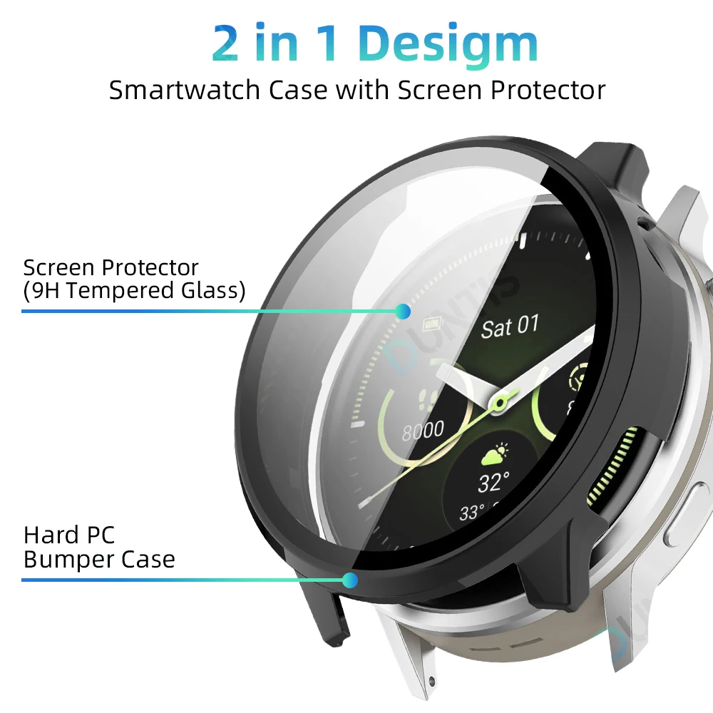 Custodia in vetro + PC per Garmin Venu 4 41MM / 45MM Paraurti rigido Accessori per copertura protettiva in vetro temperato Ultra-HD integrato