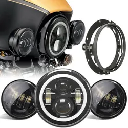 Motorcycle 7inch LED Headlight 4.5inch Halo Fog Lights for Harley Touring Road King Street Glide Accessories 7