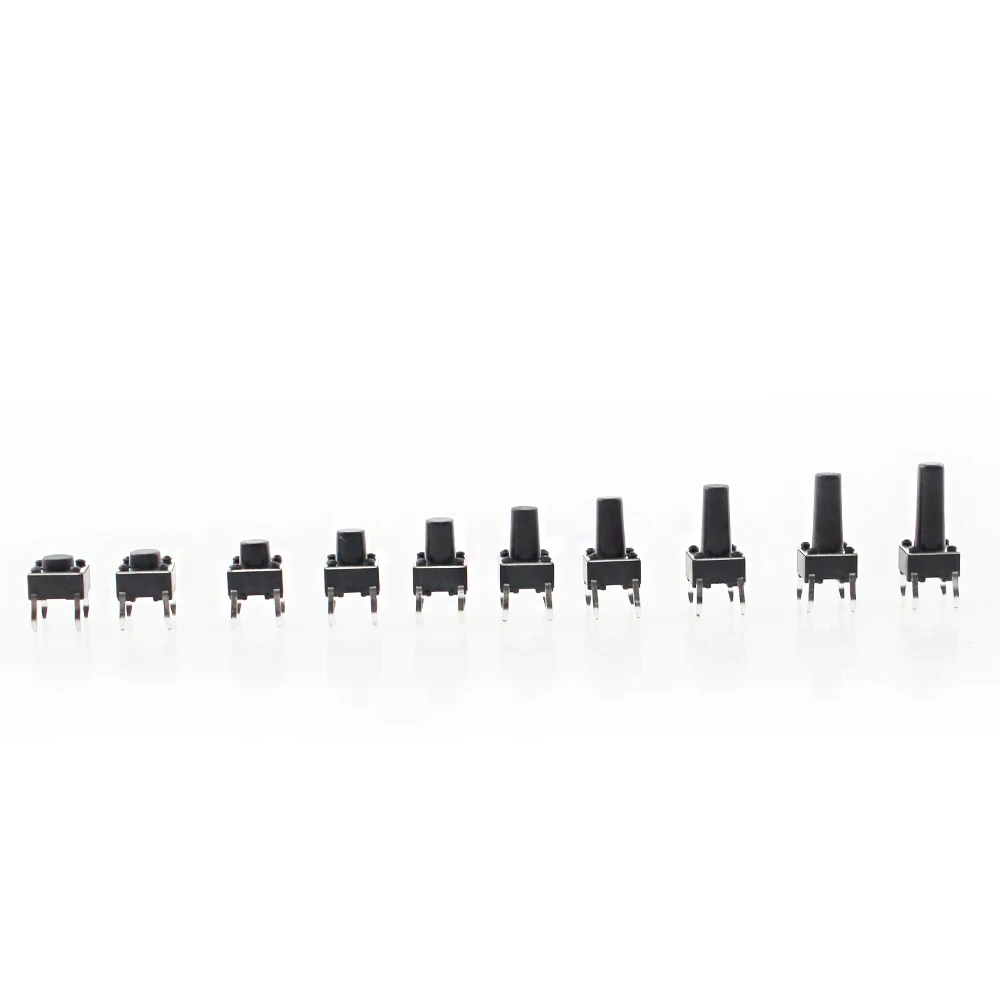 200 PCS 10 Models 6*6 Tact Switch Tactile Push Button Switch Kit Height: 4.3 5-12mm DIP 4P Micro Switch 6x6 Key Switch