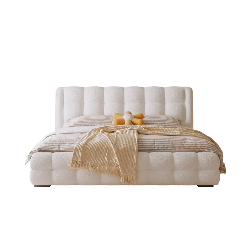 Marshmallow new cloth bed modern simple double solid wood bed wool light luxury cream style double bed