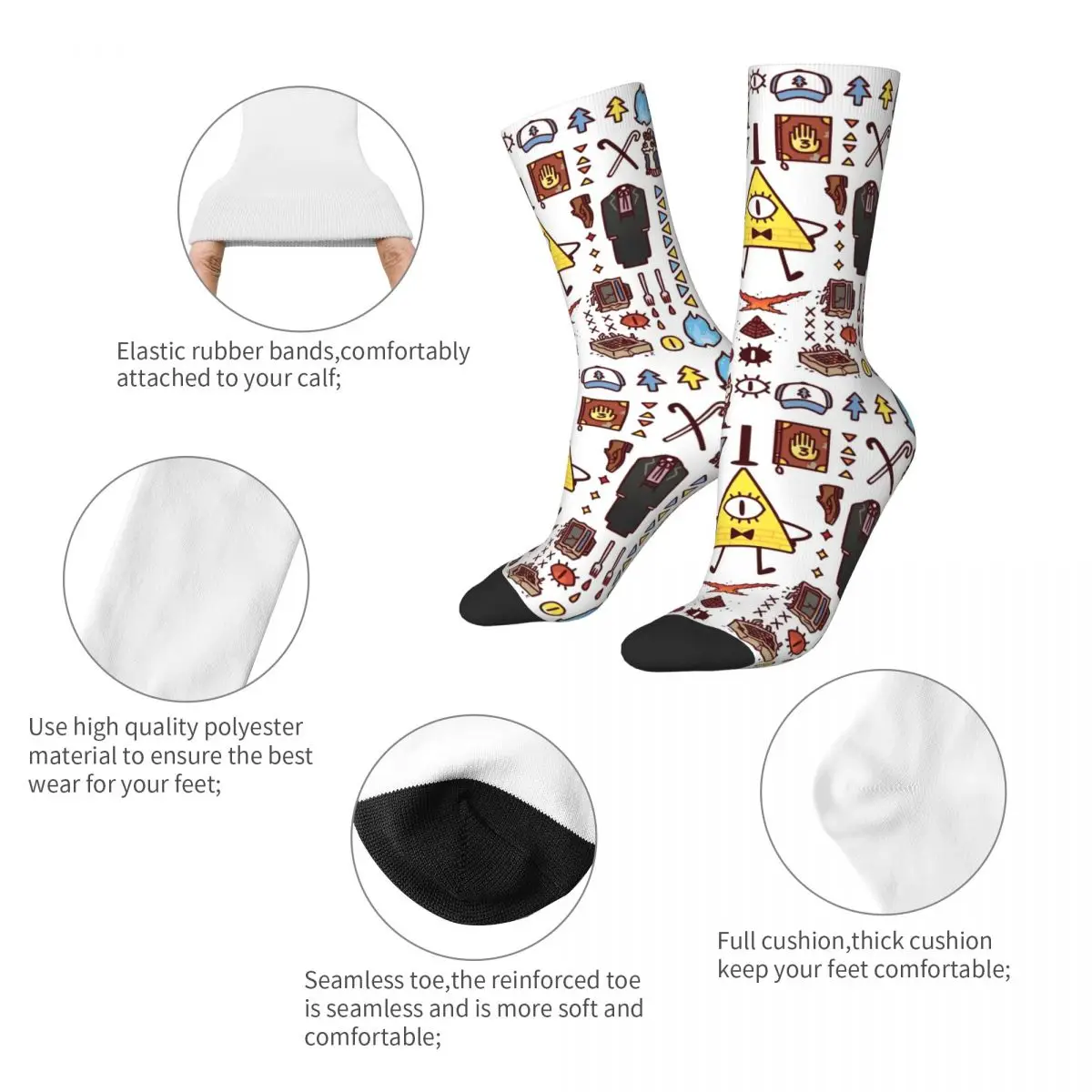 Harajuku Gravity Falls Bill Cipher Sports Socks Cartoon Anime Polyester Long Socks for Women Men Non-slip