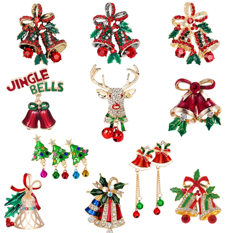 Hot Sale Christmas New Year Brooch, Sparkling Rhinestone Santa Claus, Elk Penguin, Snowman Boots, Bell Wreath Pin Jewelry Gift