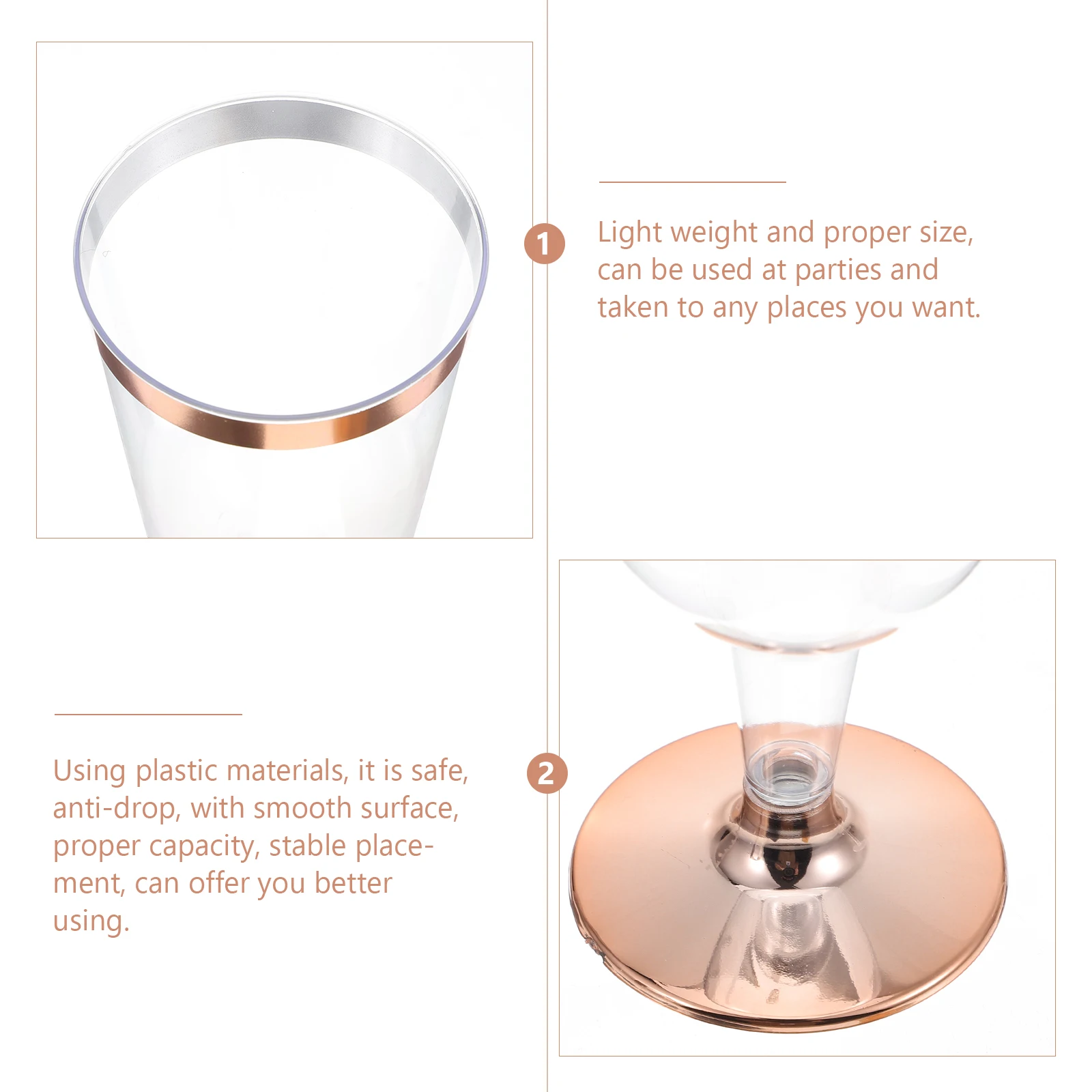 

6 Pcs Rose Gold-edged Goblet Party Goblets Plastic Drinks Wine Glass Cups Flutes