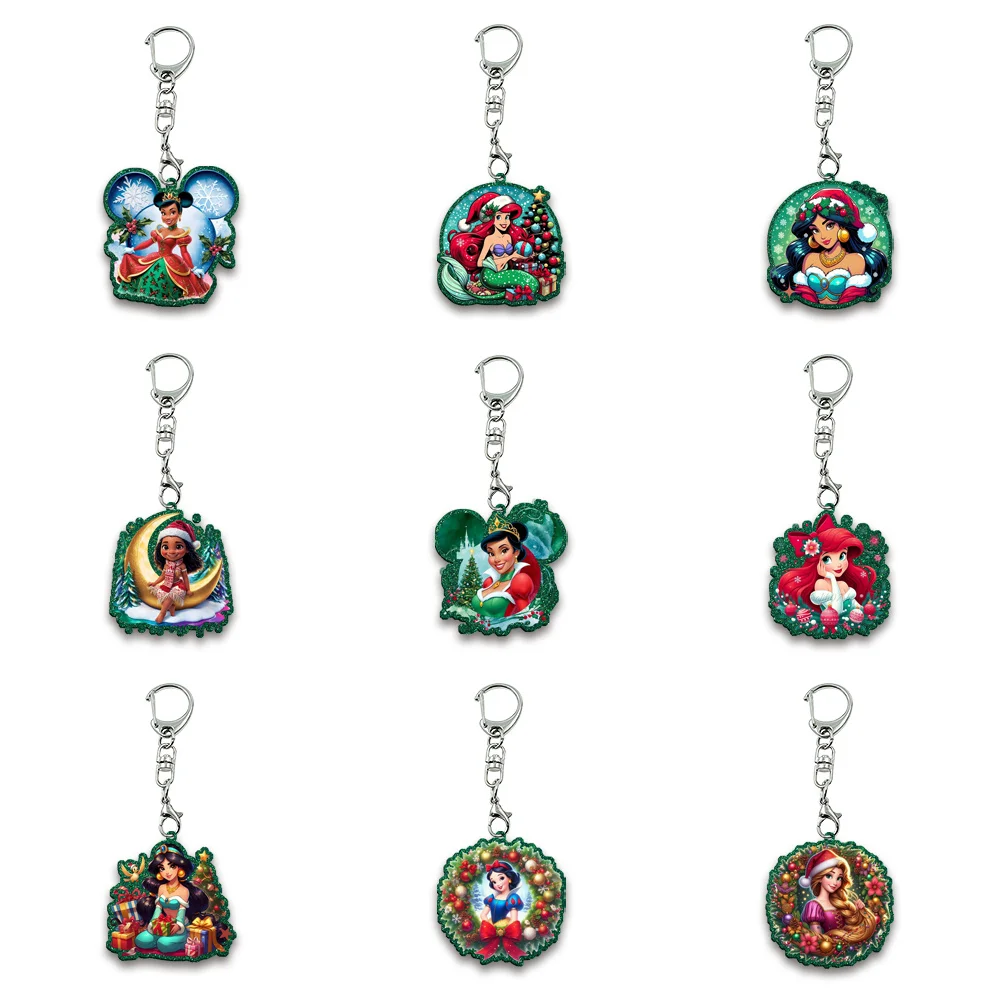 

Wreath Snowman Princess Christmas Color Glitter Acrylic Keychain for Decoration Photo Trinket Game Bag Pendants DIY Crafts