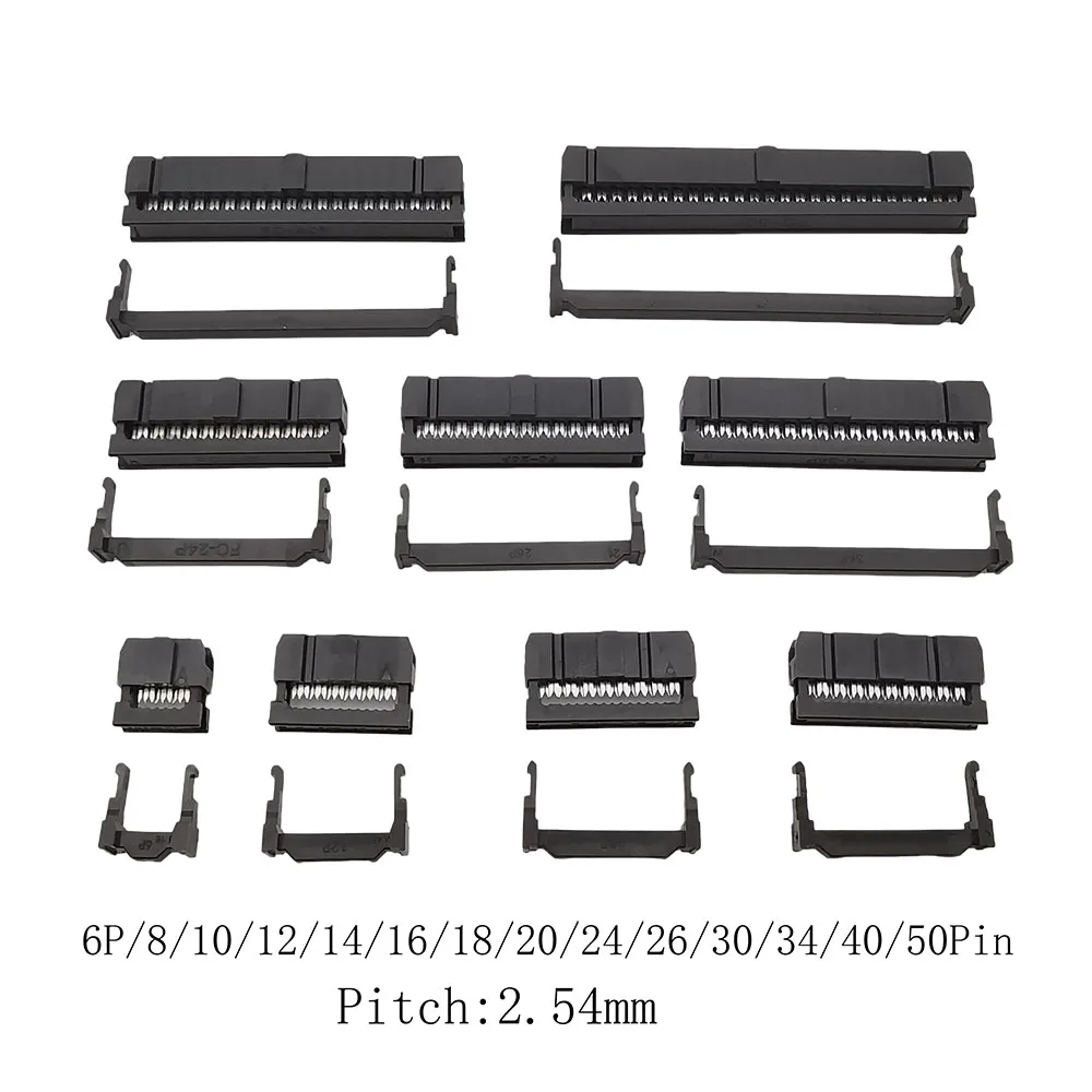 10Pcs FC-6/8/10/12/14/16/18/20/24/26/30/34/40/50 Pin 2.54mm Pitch Female IDC Socket Connector for 1.27mm Pitch Flat Ribbon Cable