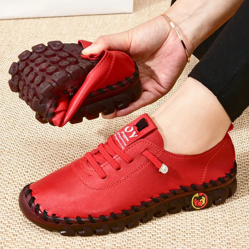 New Spring Casual Women Shoes Fall Platform Loafers Lace Up Women Sneakers Leather Flats Mom Shoe Mujer Zapatos Zapatos De Mujer