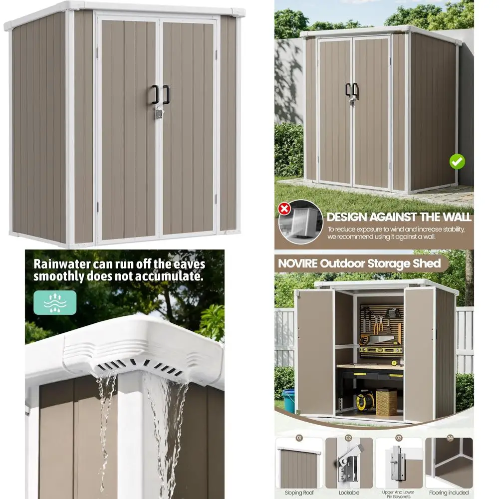 

3x5 ft Durable Weatherproof Outdoor Shed with Floor, 2-tier Storage, Ideal for Tools, Bikes, and Yard Equipment, Easy to Assembl