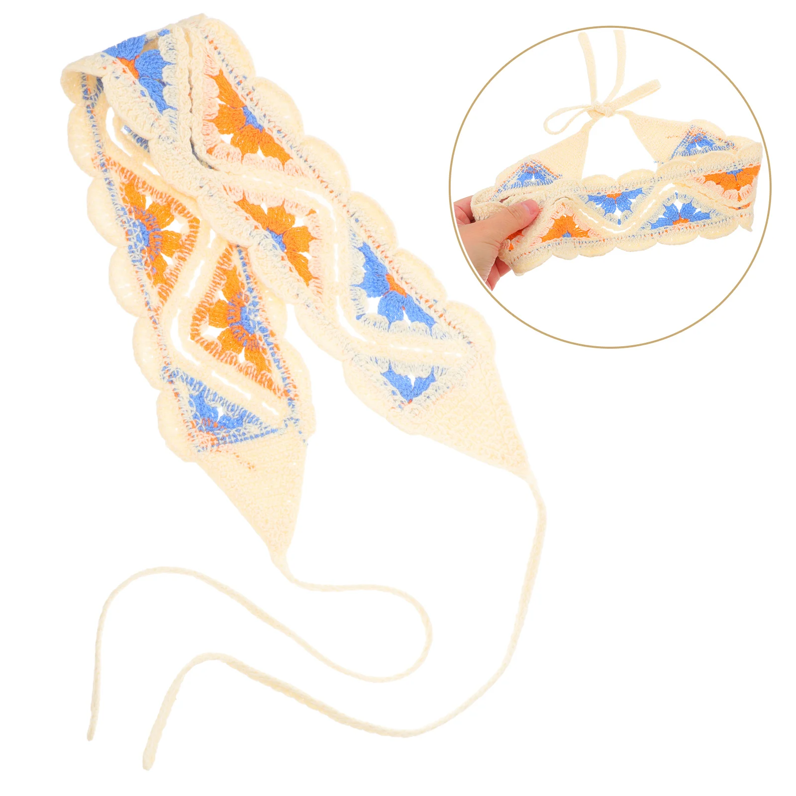

Crochet Bandana Vintage Headband Boho Style Knitted Headscarf Women Breathable Cotton Beach Wedding Outdoor French Triangle