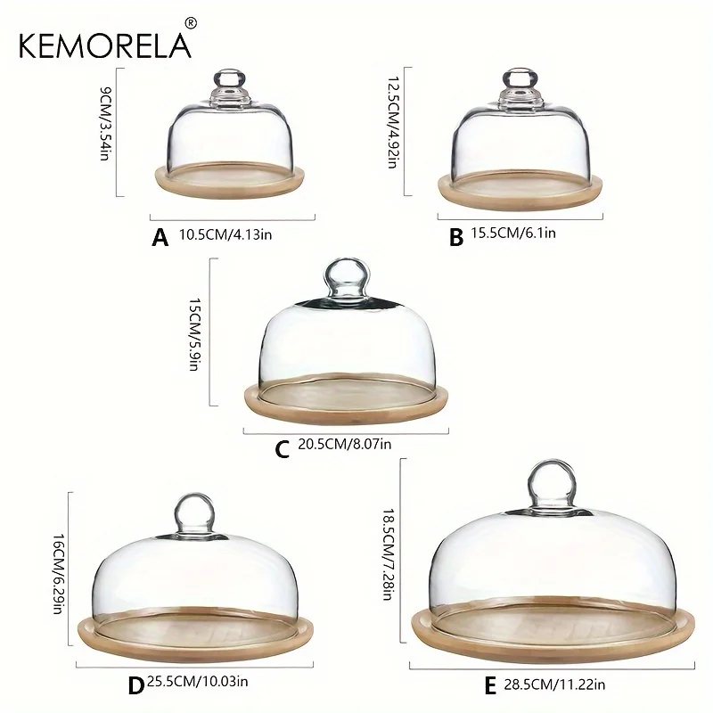 حامل كعكة من الخيزران من كيموريلا مع غطاء زجاجي شفاف، صينية تقديم مزخرفة مقاومة للغبار للحلويات والفواكه والوجبات الخفيفة لحفلات الزفاف #6