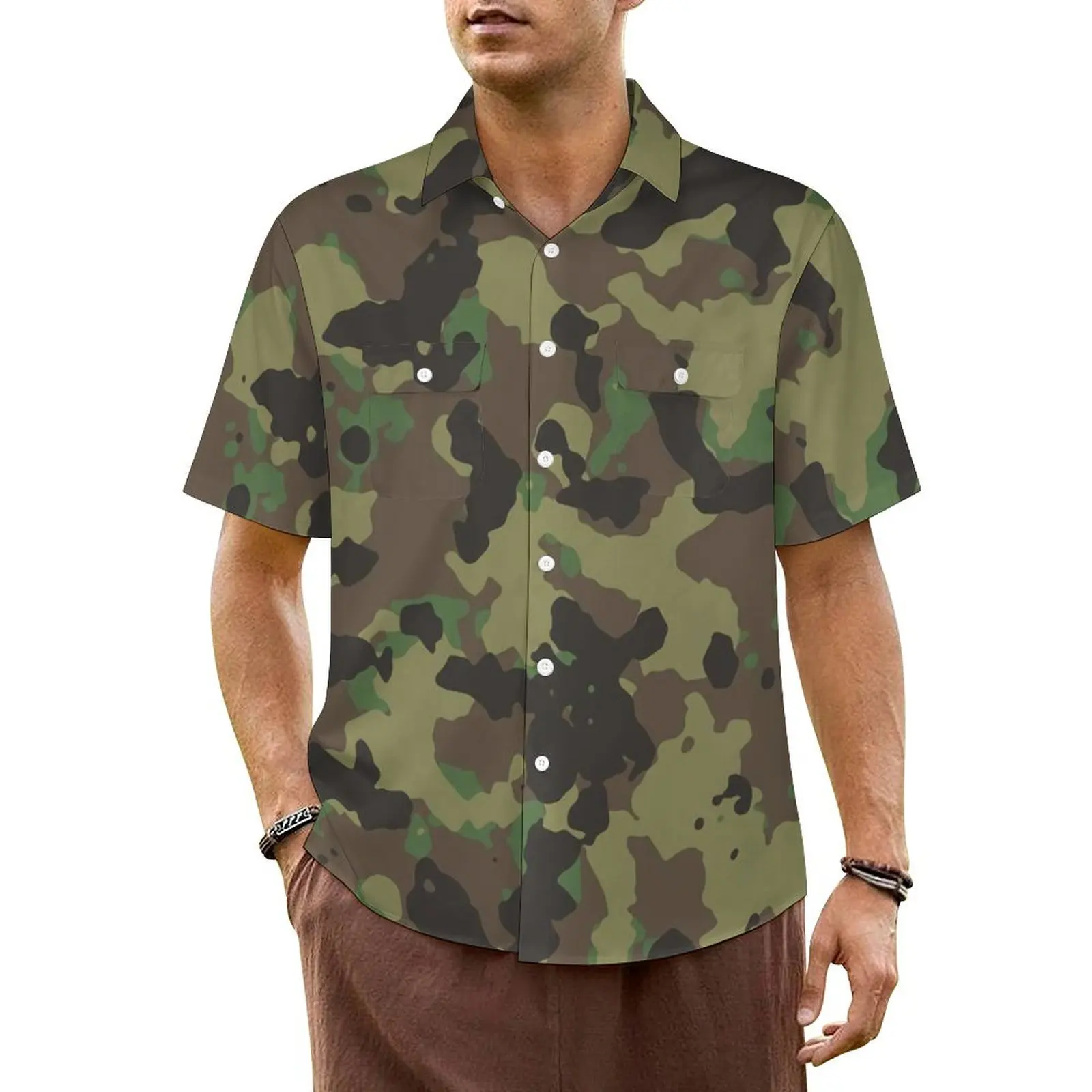 

Military Camo Vacation Shirt Camouflage Army Summer Casual Shirts Male Trendy Blouses Short Sleeve Y2K Street Graphic Clothes