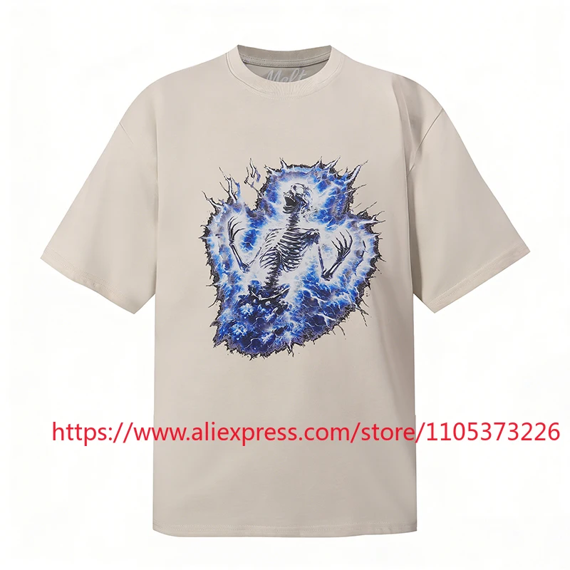 2026 Fashion New Melt Men's Oversized Tee Character Print Crew Neck Short Sleeve Casual Streetwear Top