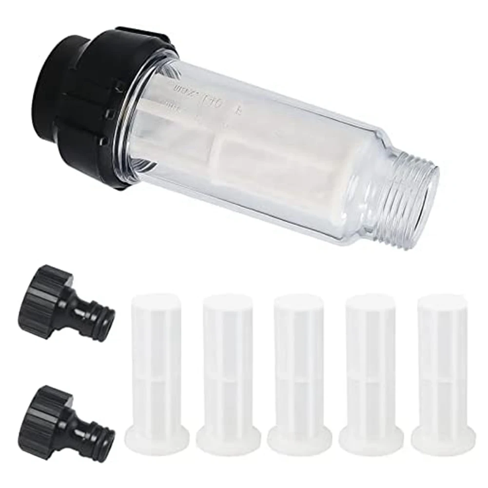 Mangueira de jardim do filtro de água, pré-filtro com 5 inserções filtrantes, 2 adaptadores rápidos, 3/4"