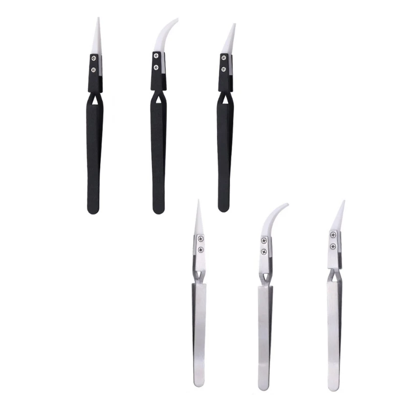 

3pcs Effective Ceramic Tweezers Tool Set with Curved Tips for Detailed Work 37JB