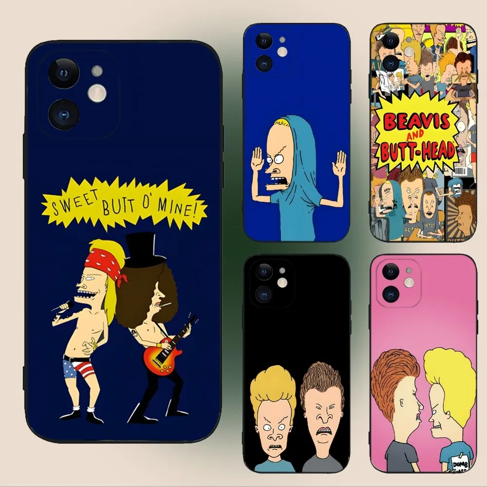 B-Beavis and Butthead Phone Case For iPhone 15,14,13,12,11,Plus,Pro Max,XS,X,XR,SE,Mini,8,7 Soft Silicone Black Cover