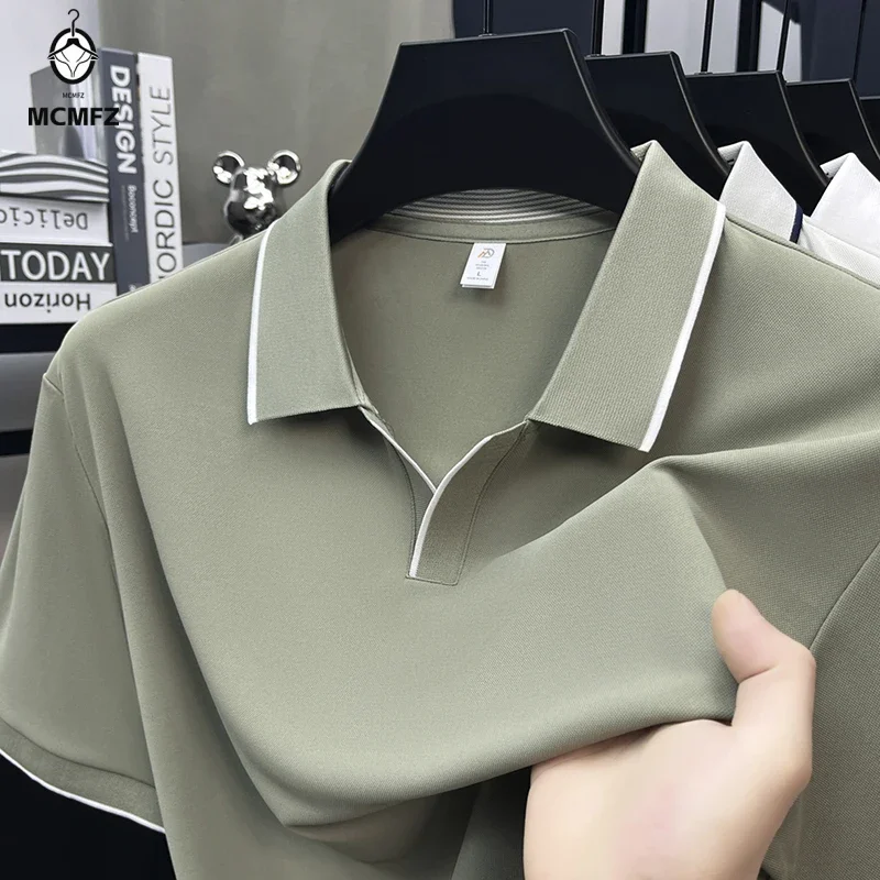 Camisa polo masculina de manga curta, camiseta clássica de ajuste casual com gola, macia e confortável, tops da moda para homens, adequado para negócios de golfe