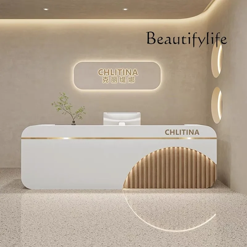 Modern simple beauty salon yoga studio reception desk manicure clothing store checkout page company front desk