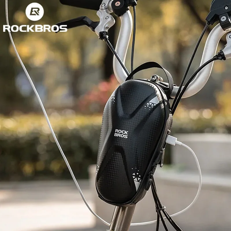 

ROCKBROS Electric Scooter Bag Bike Handlebar Bags Hard Shell Waterproof Cycling Bag Folding Bicycle Front Bag With Charging Port