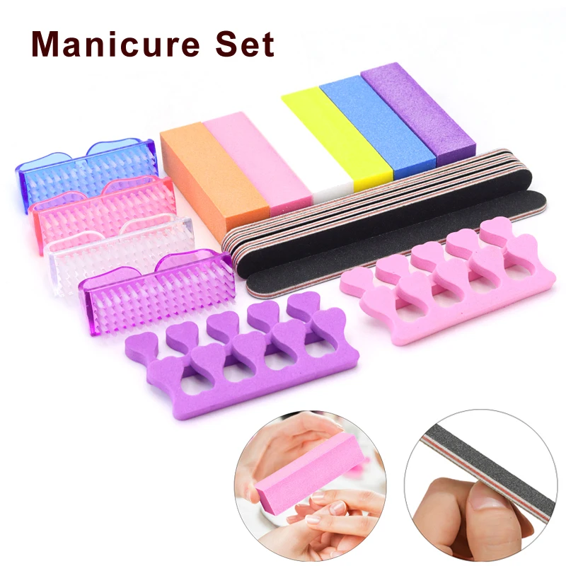 

Acrylic Rubbing Set Black Nail Files 100 180 Packaging Polishing Block Kit Pink Finger Splitter Multifunctional Dust Nail Brush