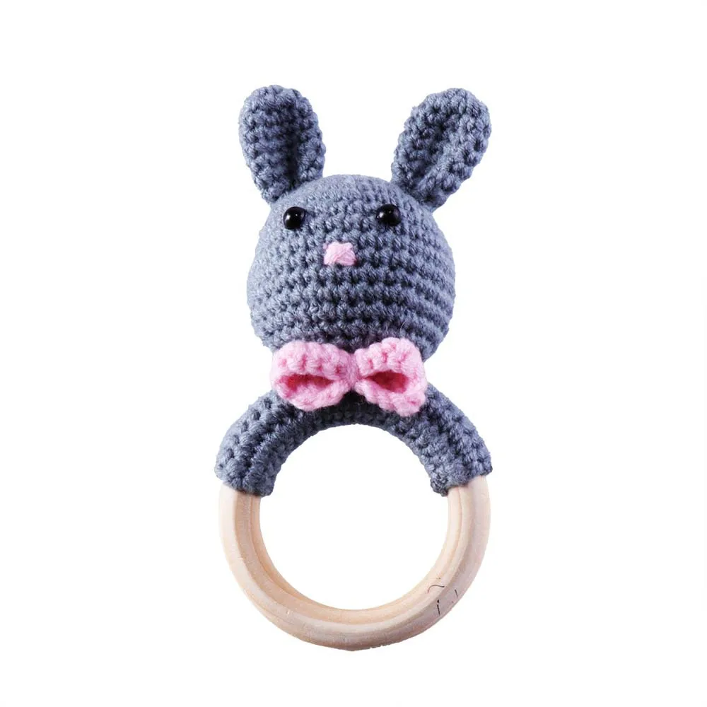 Baby Knitted Rattles Wooden Ring Sound Kodong Animal Ringing Interactive Toys Baby Soothing Doll Handmade Weaving Toys