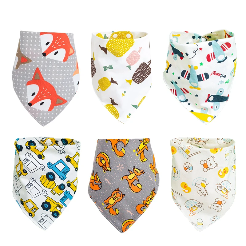 2022 New 0-3Y Cotton Snap Children\'s Bib Triangle Scarf Baby Stuff Newborn Accessories Soft Cartoon Infant Boy Girls Saliva Bibs