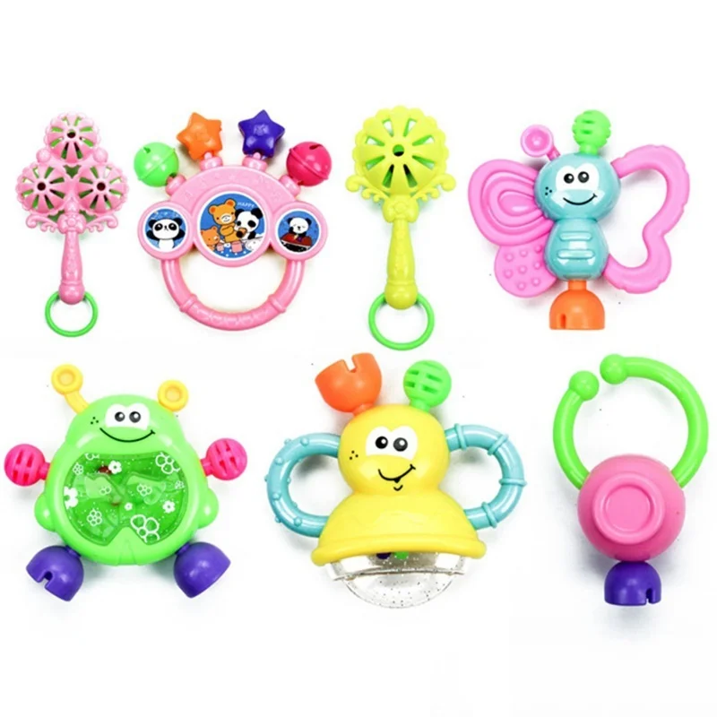 7 unids/set Color aleatorio plástico mano sacudiendo campana recién nacido sonajeros juguete mordedor infantil juguete niños agarrar campanas de mano Juguetes