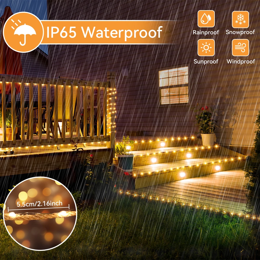 Waterproof Rope Hemp Solar String Light 100/200LED 8 Mode Fairy Lamp Outdoor Patio Lamp for Garden Christmas Wedding Party Decor