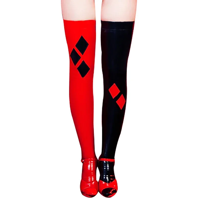 Black And Red Trims Rubber Latex Thigh High Stockings Clown Suit Outfit Uniform For Feet Wear Cosplay