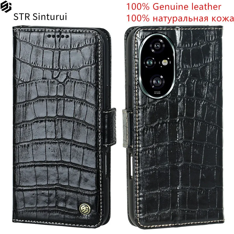 

STR Genuine leather crocodile grain card Slot Wallet Cover For Honor 200 100 90 Pro Smart Lite GT Flip shockproof phone Case