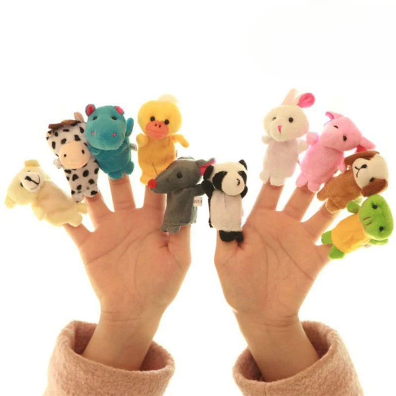 7cm dieci stili in un Set piccoli animali Kawaii morbido peluche burattino da dito Panda rana orso bambino elefante topo bambola divertente giocattoli per bambini