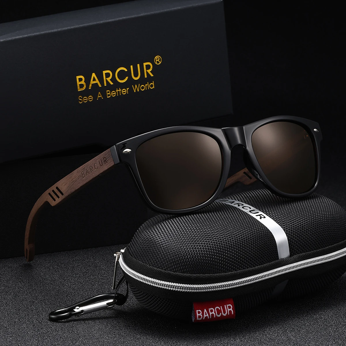 BARCUR 1 قطعة نظارات شمسية عصرية للنساء بعدسات مستقطبة خشبية خفيفة الوزن مرآة للقدم أثناء السفر تحقق من الملحقات اليومية نظارات رجالية