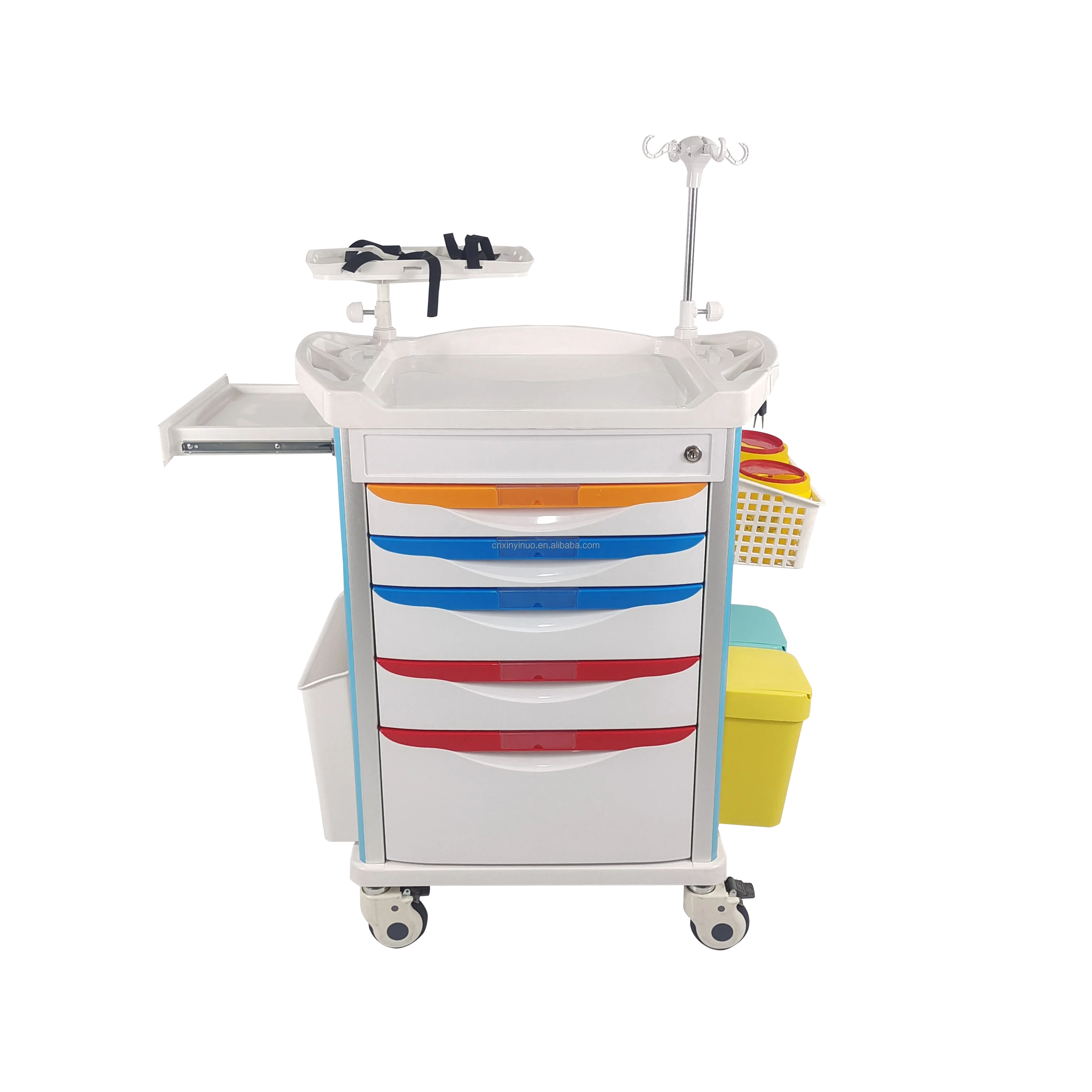 

High Quality ABS Plastic Hospital Cart Multifunction Medical Emergency Trolley with Infusion Pole