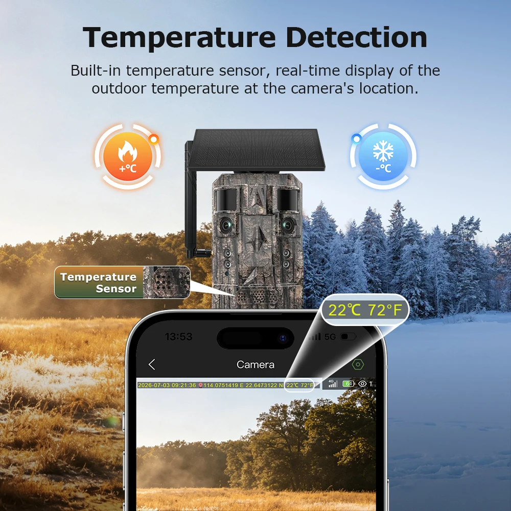 SHIWOJIA 24MP 4G Solar Trail Camera Outdoor Wide Angle 125° With Dual Lens AI Animal Recognition Detection GPS Tracking IP66
