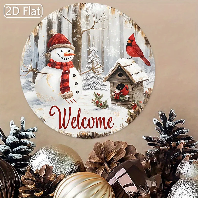 2D Flat, 2D Flat Wooden Printed 1pc Holiday Snowman Welcome Sign - Features 