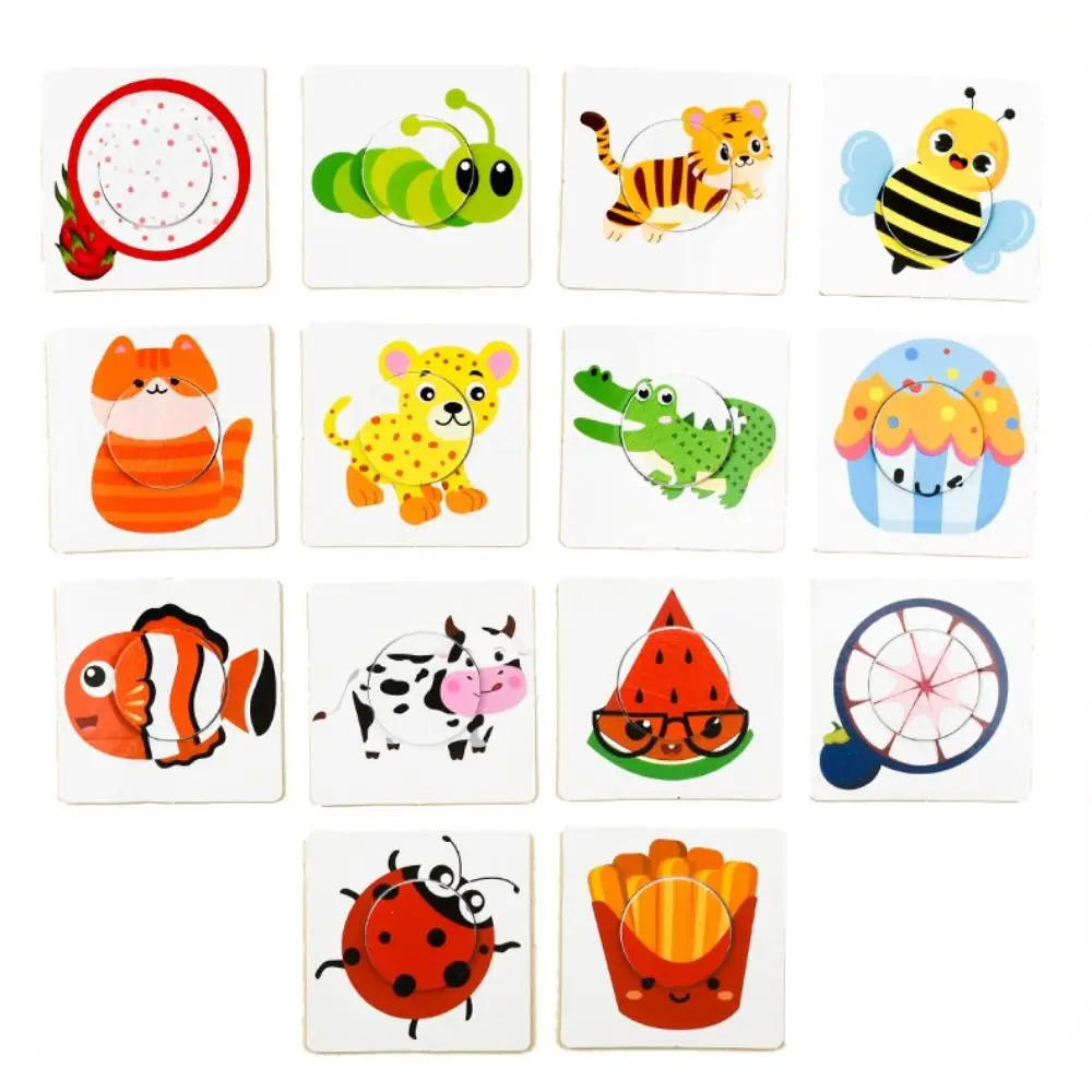 Paper Kids Wooden Matching Toys Food Cognitive Montessori 3D Puzzle Board Game Animal Pattern DIY Graph Card Matching Games