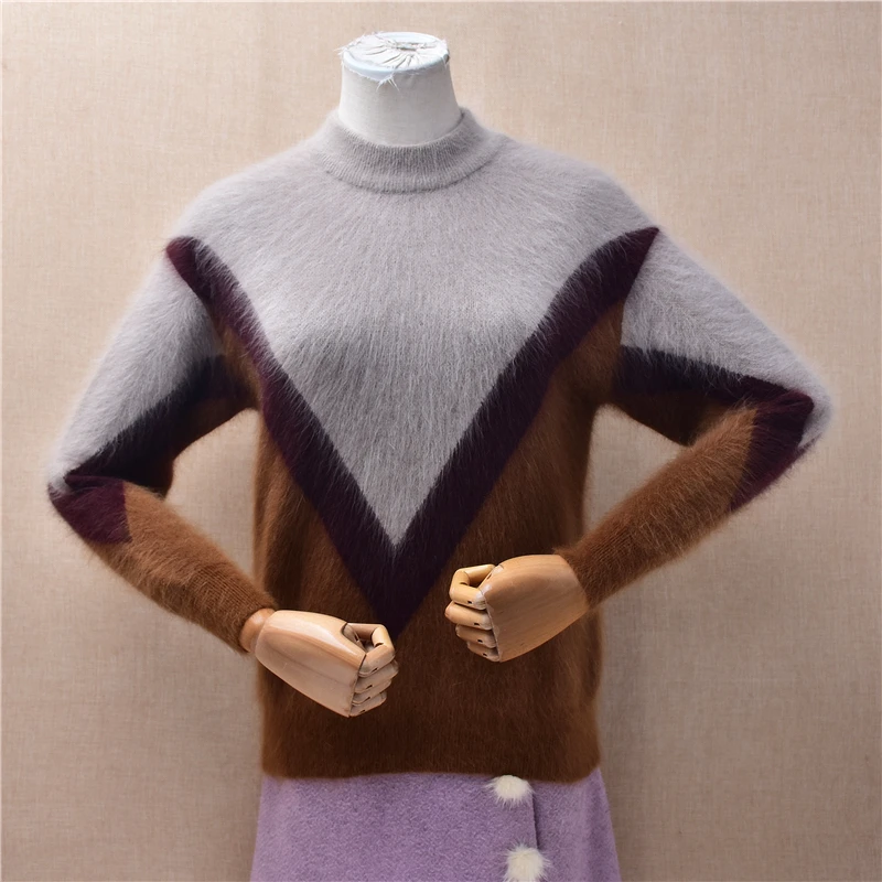 

Женский вязаный свитер-пуловер из ангоры с высоким воротом и длинными рукавами, облегающий, цветной, весна-осень 2026