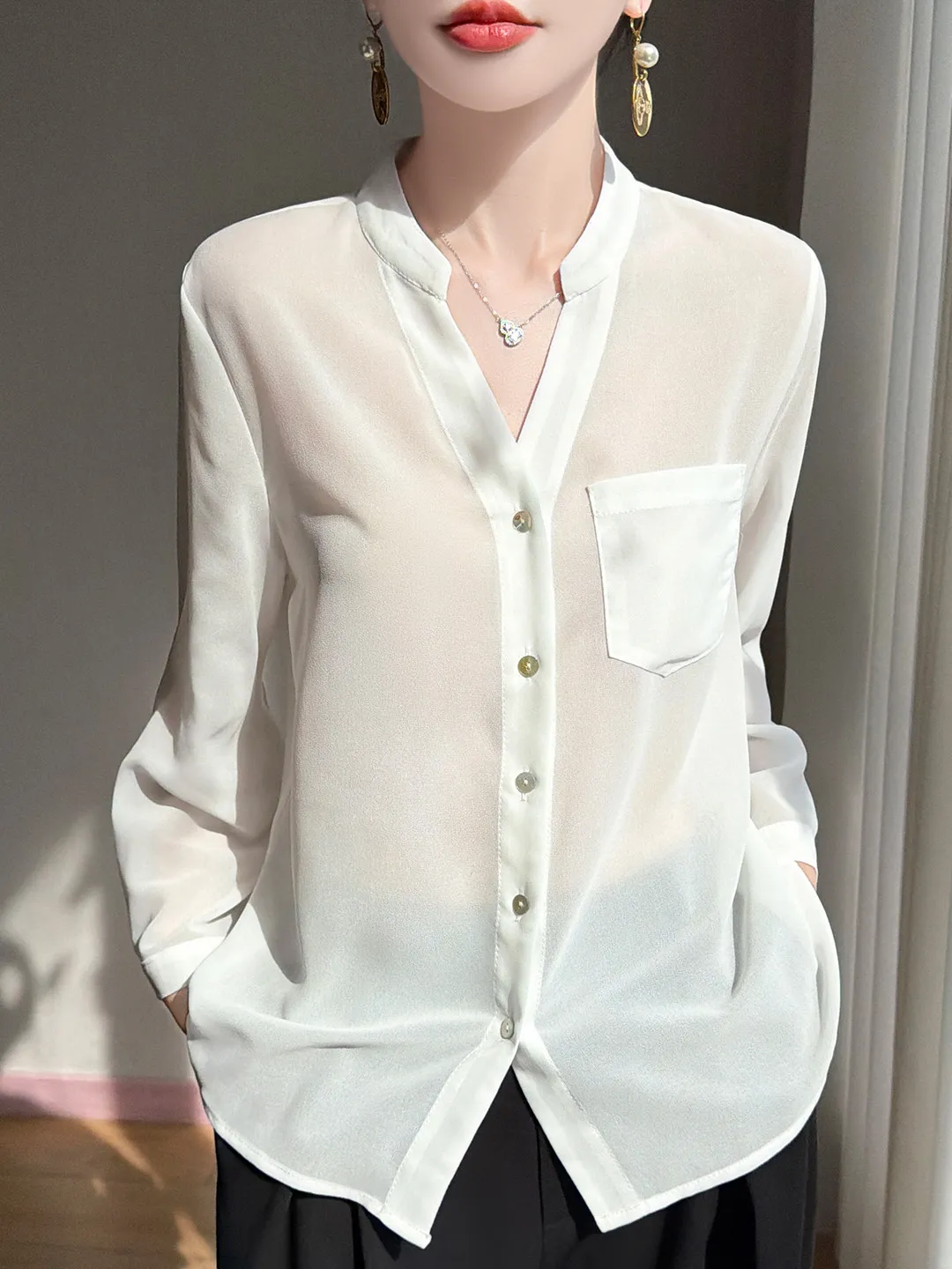 

Летний женский кардиган из жоржета с V-образным вырезом, защитой от солнца и кондиционирования воздуха, с длинными рукавами, однотонная рубашка-накидка