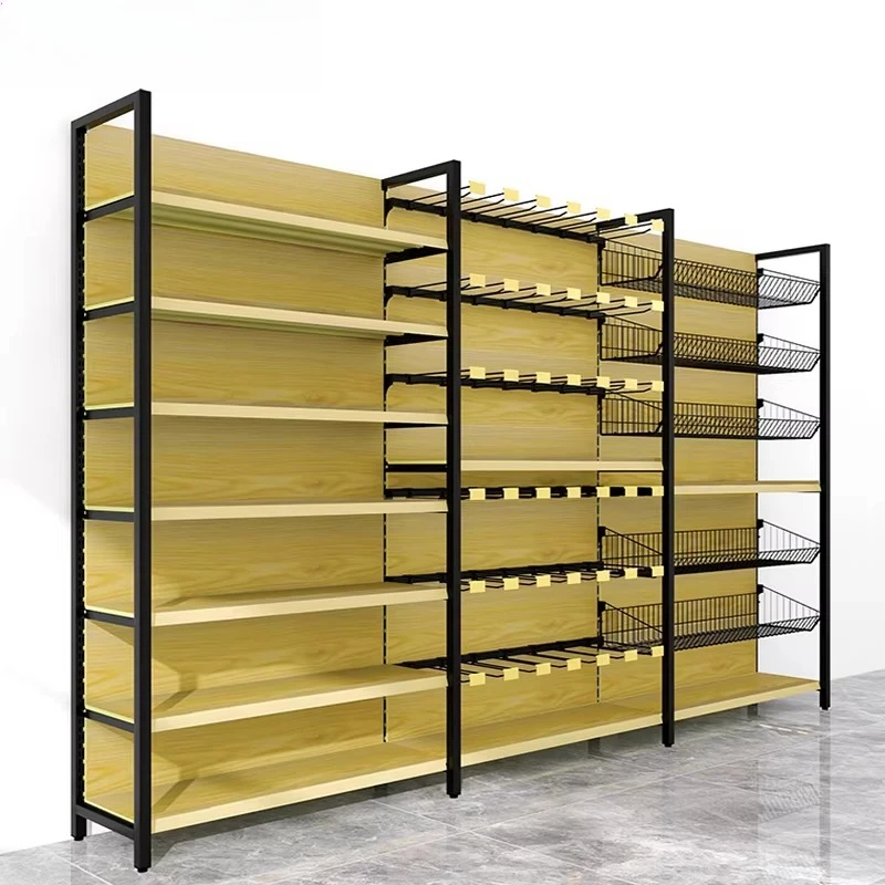 

Jinna four-column wood grain supermarket shelves multi-layer hanging basket with hooks, multi-functional mother and baby