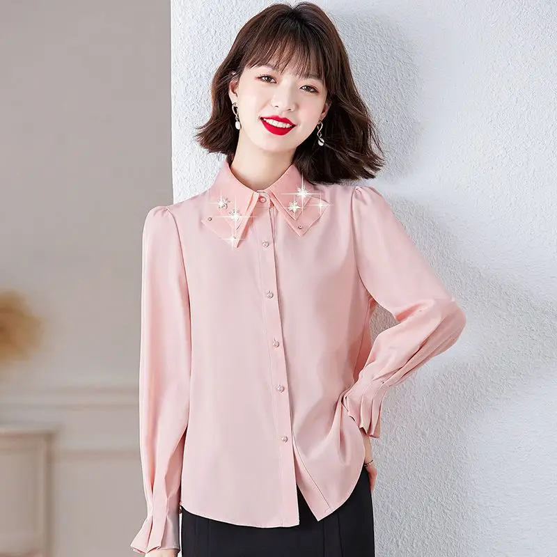 2025 Spring New Style Bow Top for Women with Chiffon Shirt Long Sleeve Base Top
