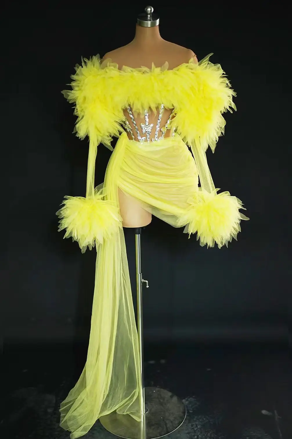 Sexy Rode Paarse Jurk Groen Zwart Transparant Mesh Kant Afneembaar Met Staart Handschoenen Clubfeest Verjaardag Vrouwen Drag Queen Outfits