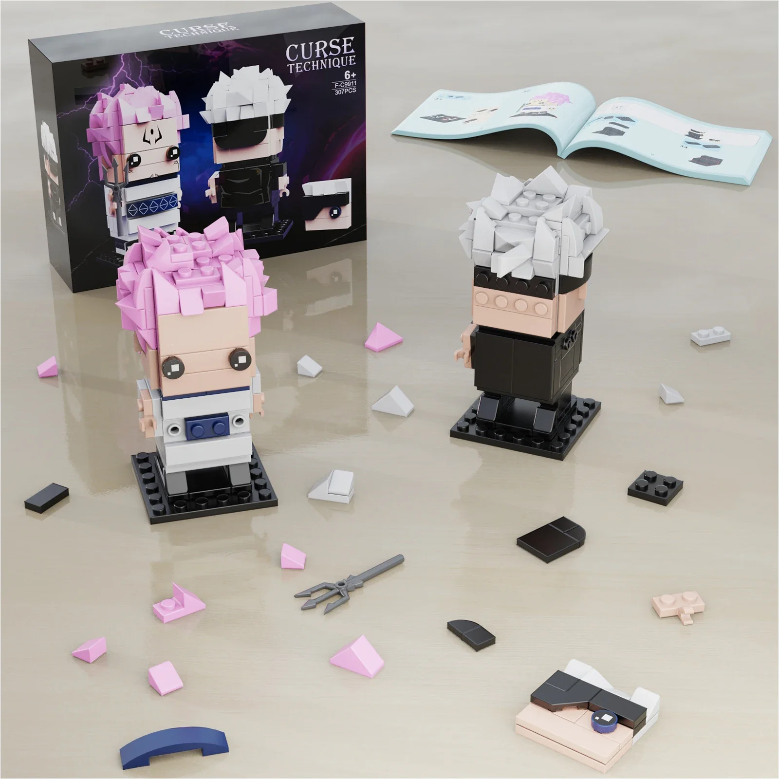 2 in 1 Satoru Gojo Ryomen Sukuna Brickheadz Model Kit Building Blocks Jujutsu Kaisen Anime Figures Bricks Toys Children Gifts